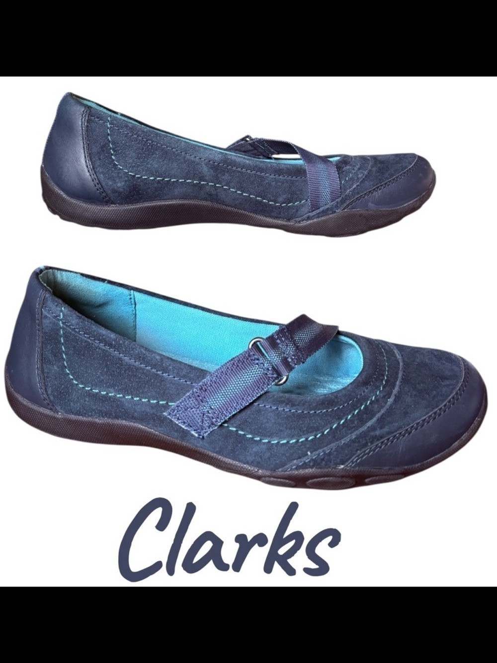 Clarks Women's Blue Suede Mary Jane flats. Size 8.5. Excellent preowned!!!